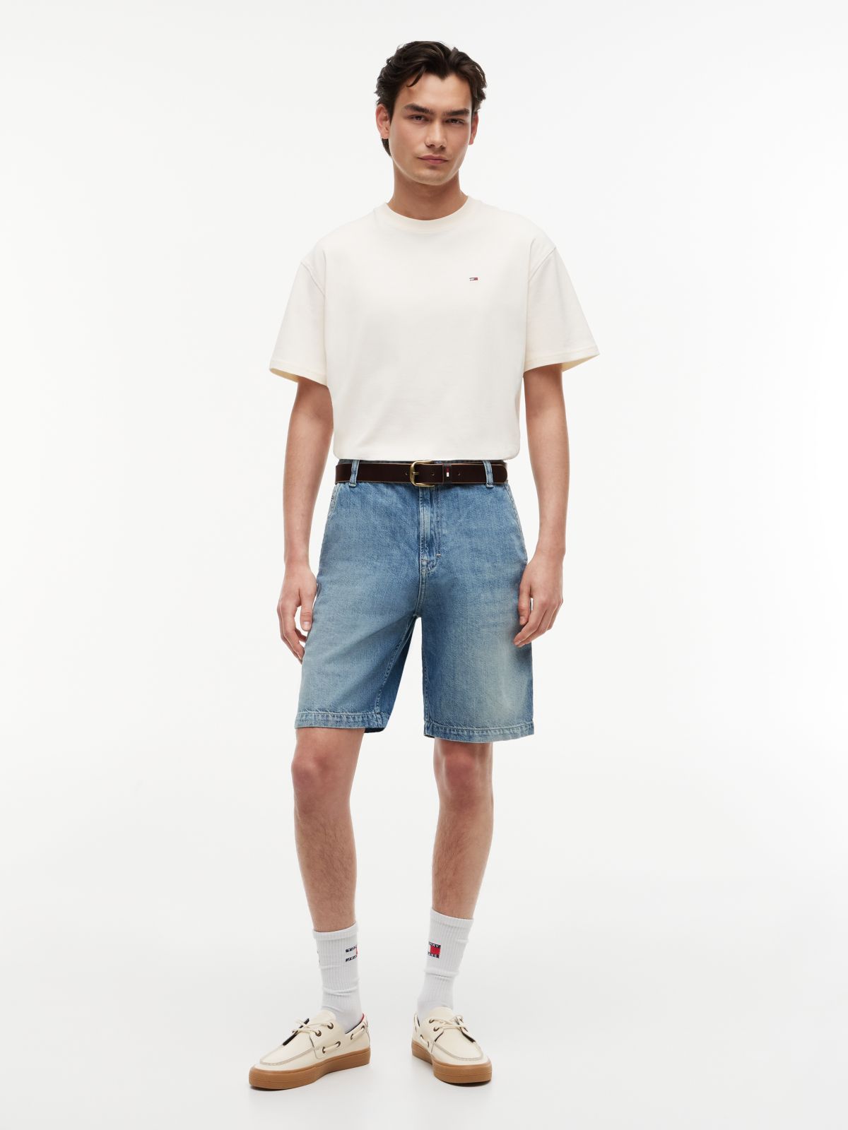 Jaimie Loose Straight Shorts With Linen — Blue