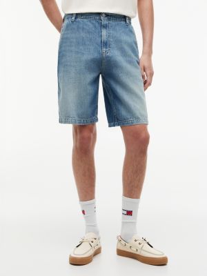 blue jaimie relaxed straight shorts with linen for men tommy jeans