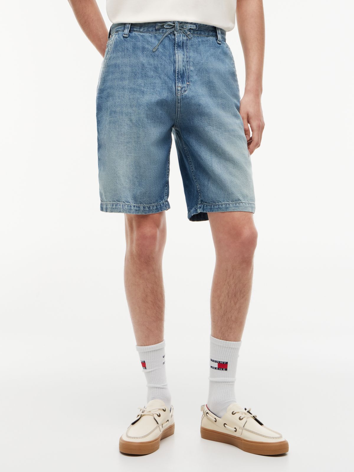 Jaimie Loose Straight Shorts With Linen — Blue