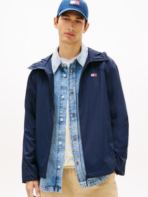 veste à capuche zippée en ripstop déperlante blue pour hommes tommy jeans