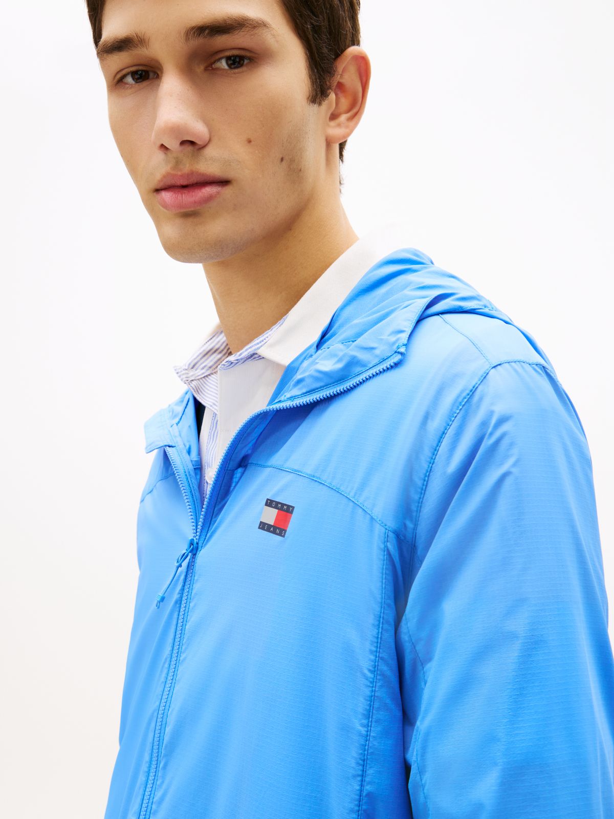 Water Repellent Ripstop Hooded Zip-Thru Jacket — Blue