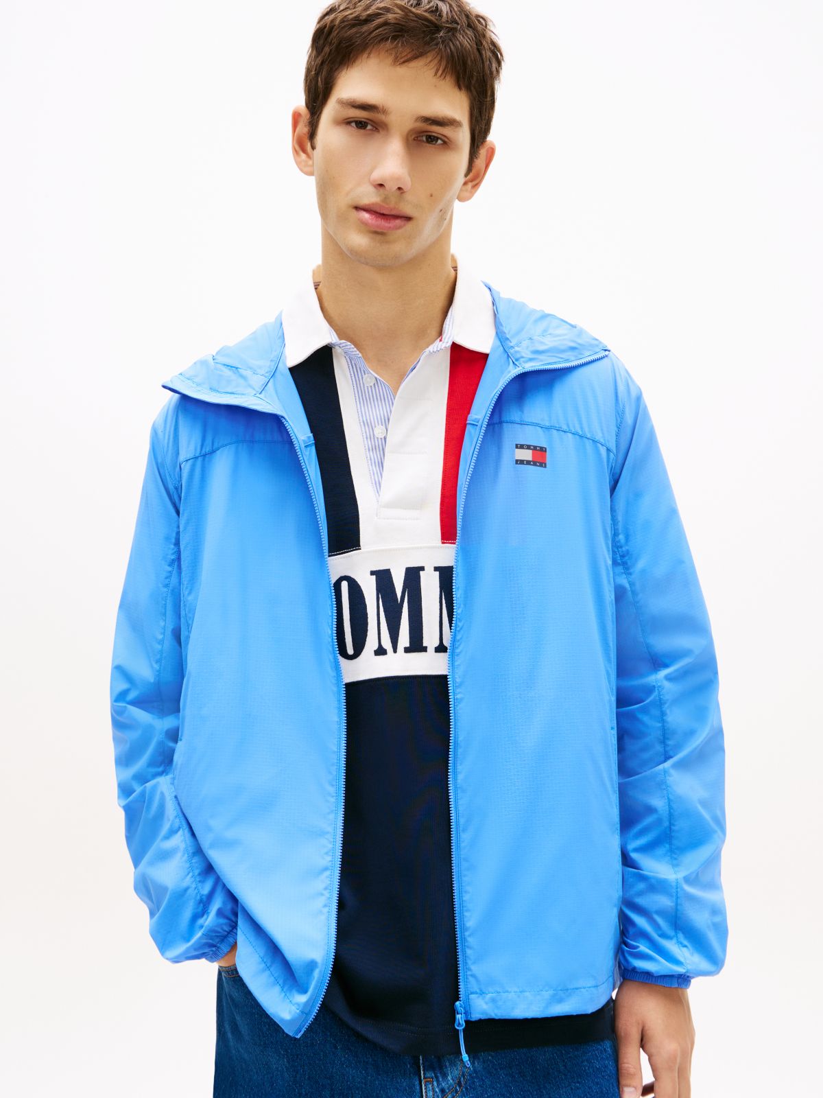 Water Repellent Ripstop Hooded Zip-Thru Jacket — Blue
