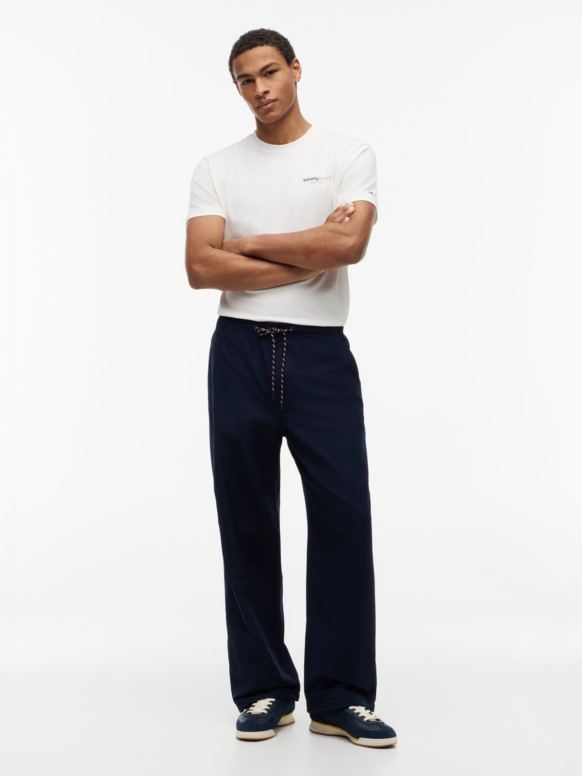 Theo Loose Drawstring Parachute Trousers — Blue