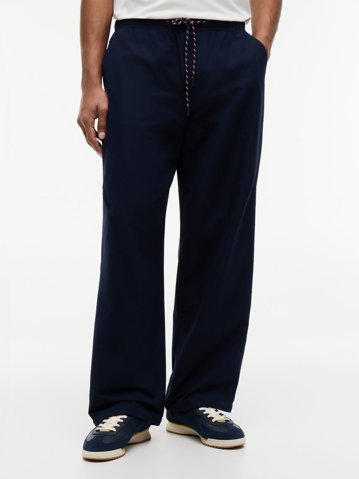 Theo Loose Drawstring Parachute Trousers — Blue