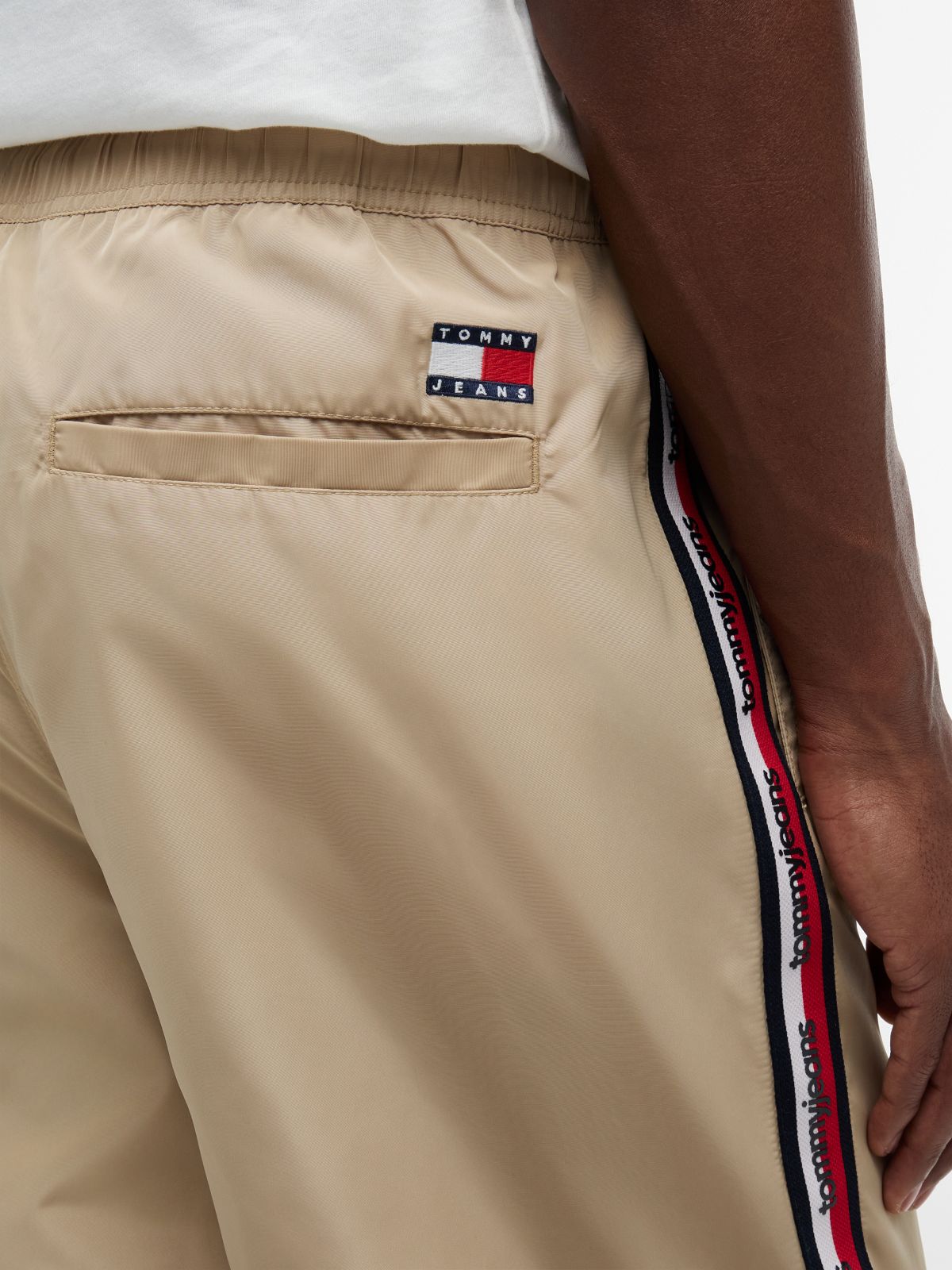 Jaimie Loose Straight Global Stripe Tape Trousers — Beige