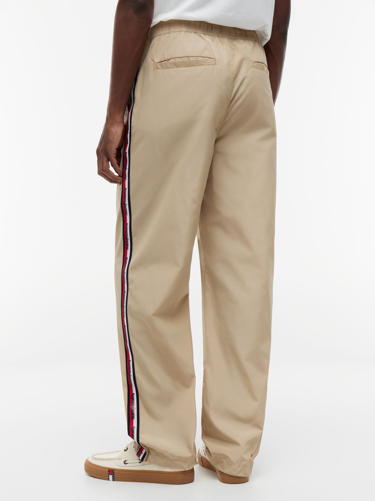 Jaimie Loose Straight Global Stripe Tape Trousers — Beige