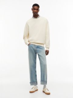 Washed Waffle Knit Relaxed Sweatshirt — Beige 2