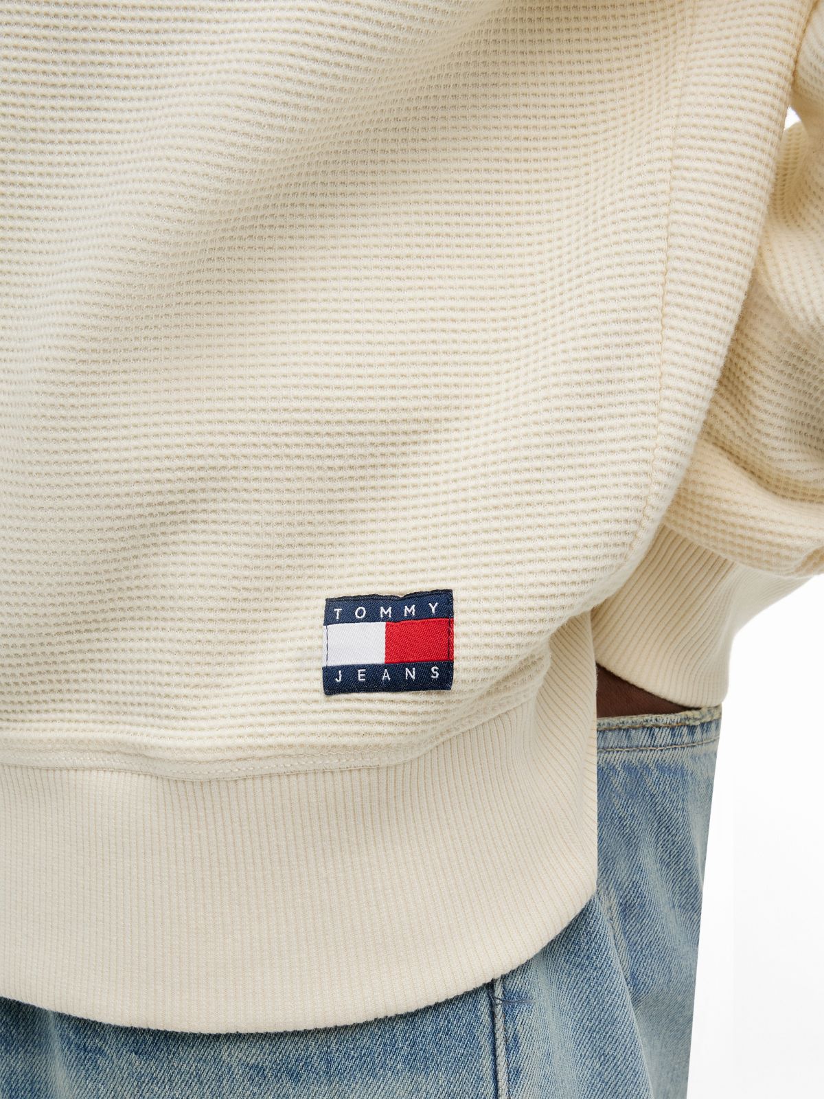 Washed Waffle Knit Relaxed Sweatshirt — Beige