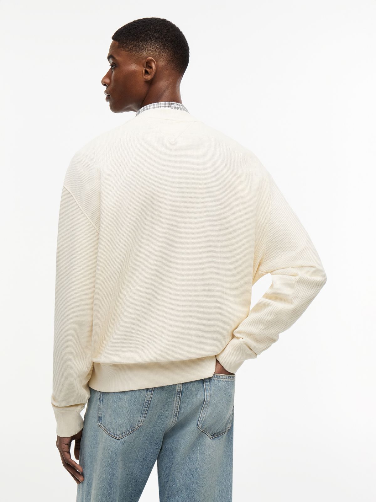 Washed Waffle Knit Relaxed Sweatshirt — Beige