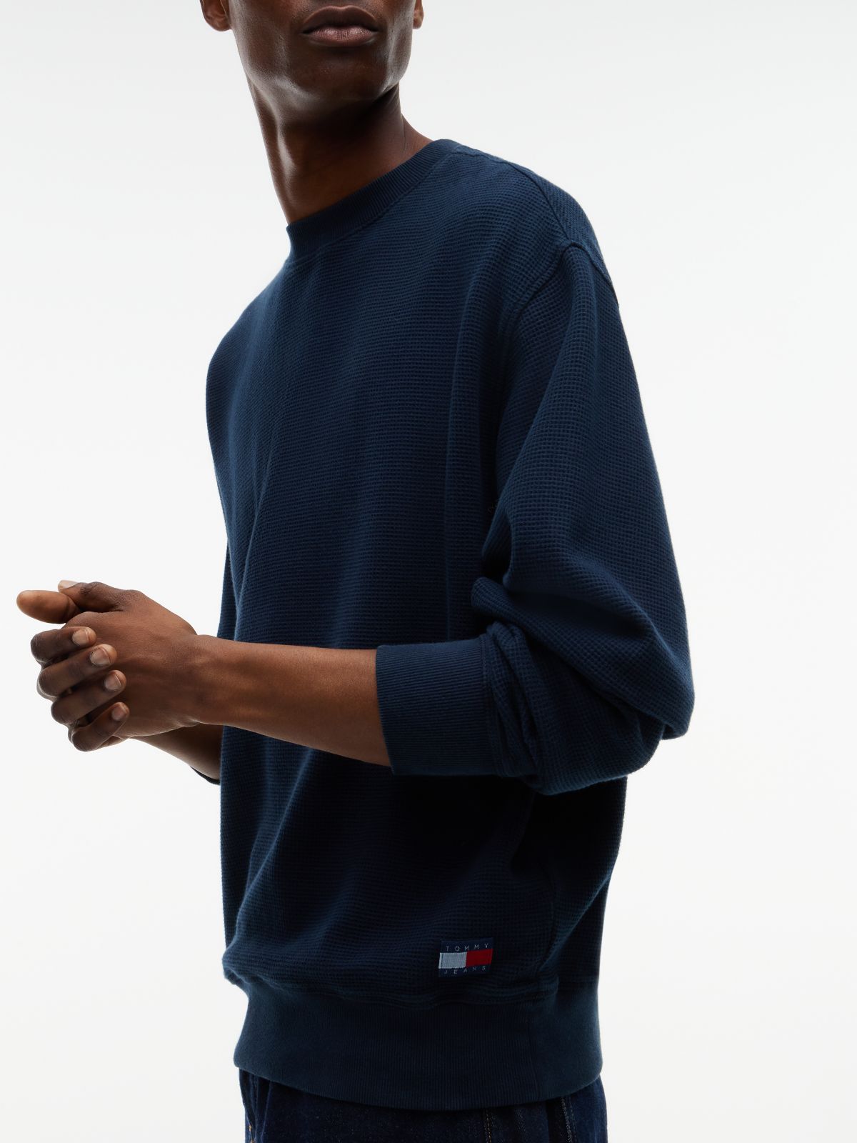 Washed Waffle Knit Relaxed Sweatshirt — Blue