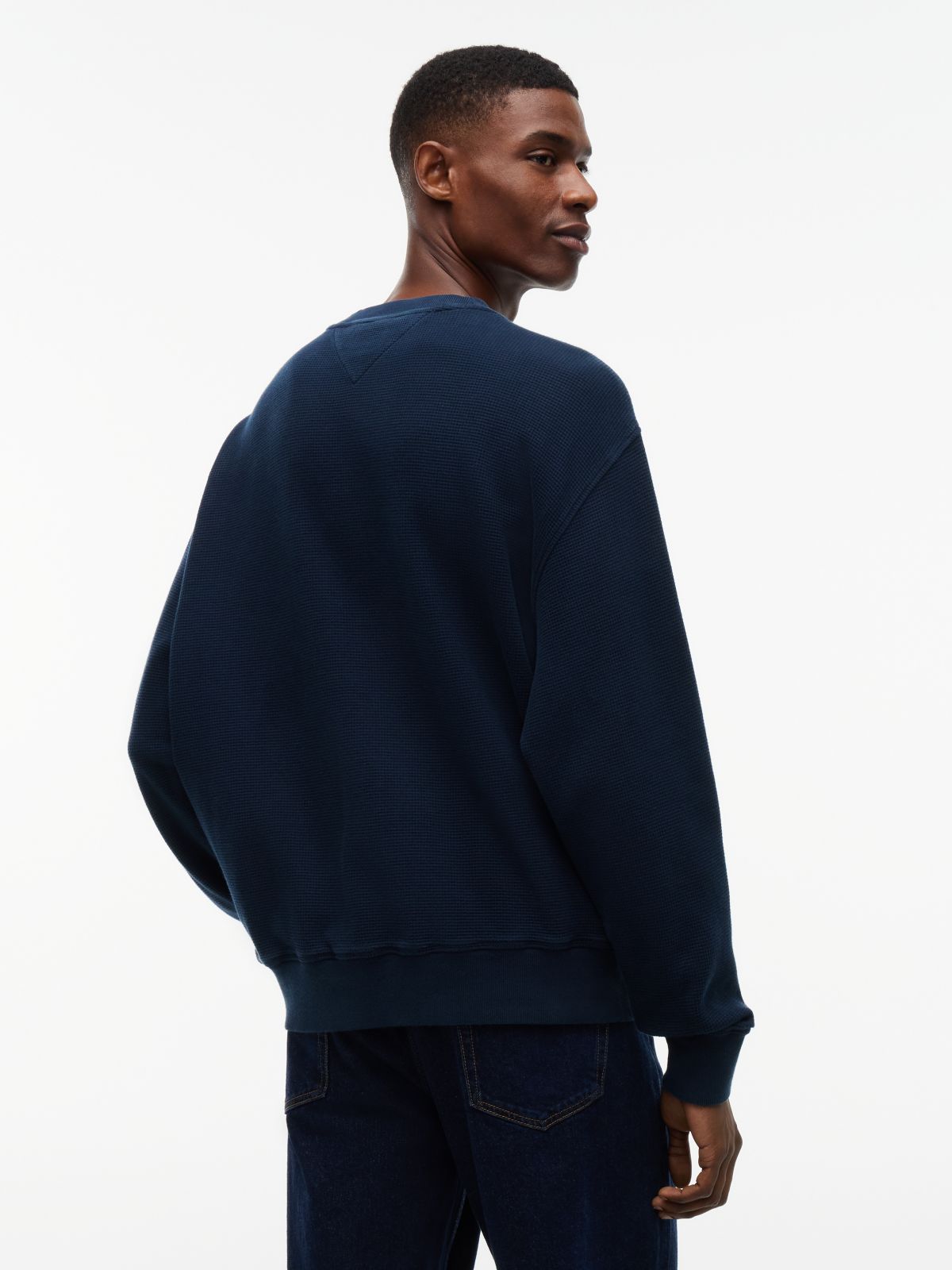 Washed Waffle Knit Relaxed Sweatshirt — Blue