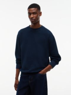 Washed Waffle Knit Relaxed Sweatshirt — Blue 1