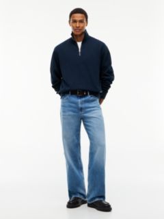 Waffle Knit Relaxed Quarter-Zip Sweatshirt — Blue 2