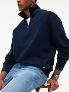 Waffle Knit Relaxed Quarter-Zip Sweatshirt — Blue 3