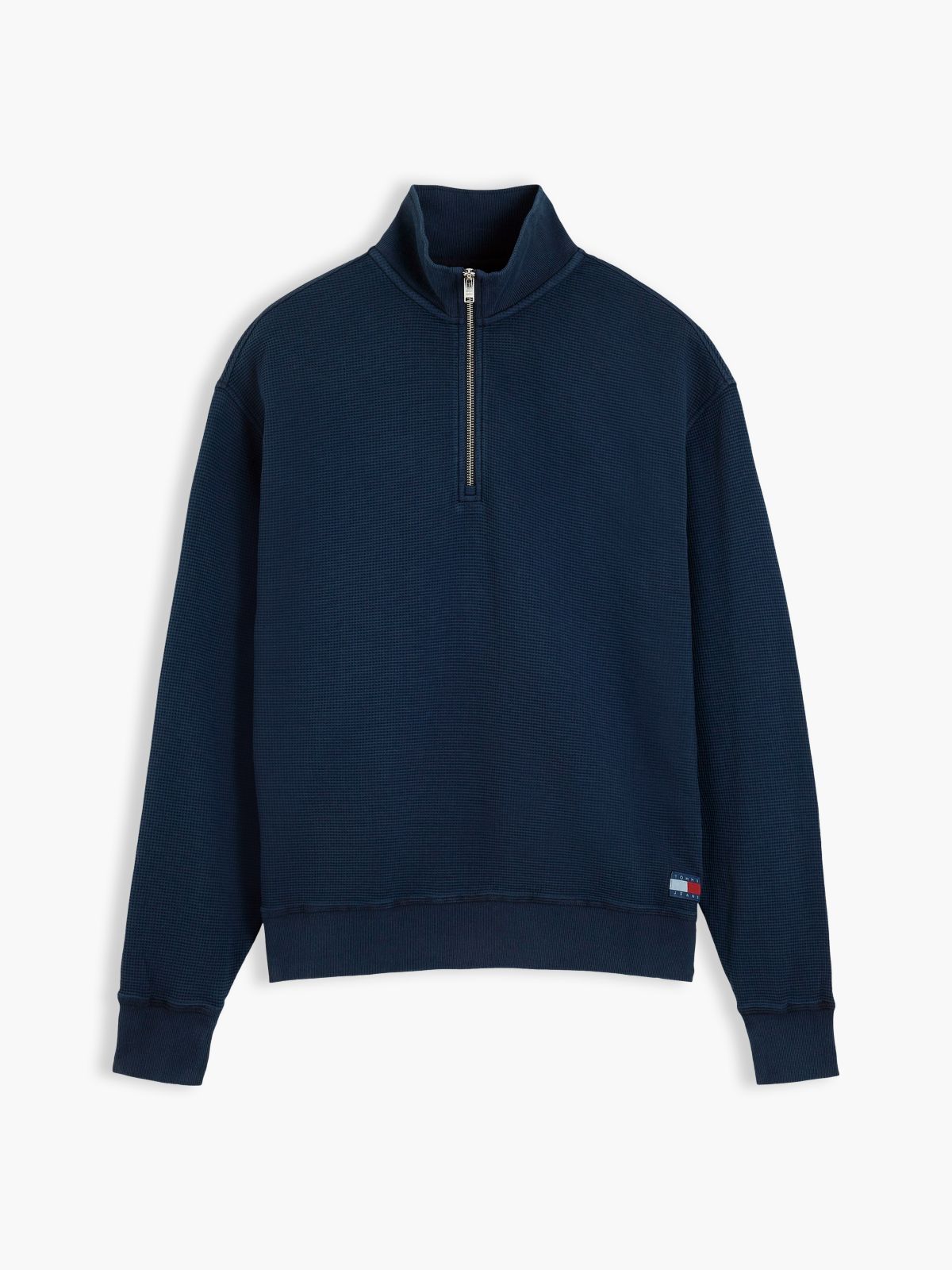 Waffle Knit Relaxed Quarter-Zip Sweatshirt — Blue