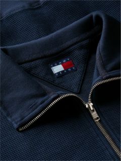 Waffle Knit Relaxed Quarter-Zip Sweatshirt — Blue 6