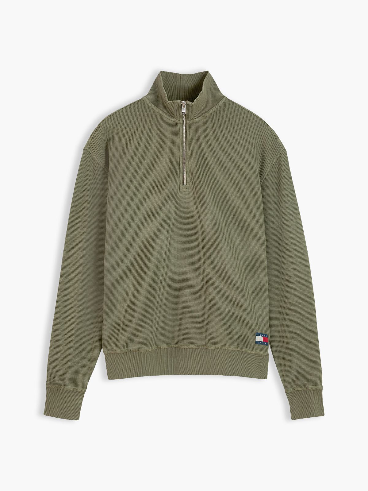 Waffle Knit Relaxed Quarter-Zip Sweatshirt — Green