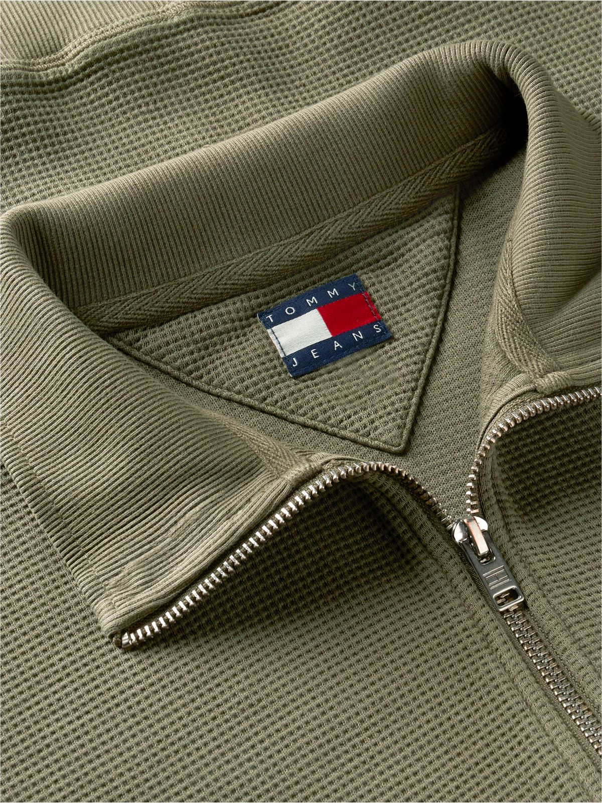 Waffle Knit Relaxed Quarter-Zip Sweatshirt — Green