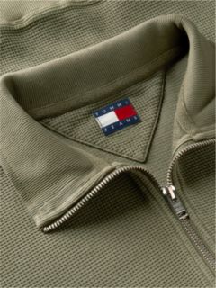 Waffle Knit Relaxed Quarter-Zip Sweatshirt — Green 6