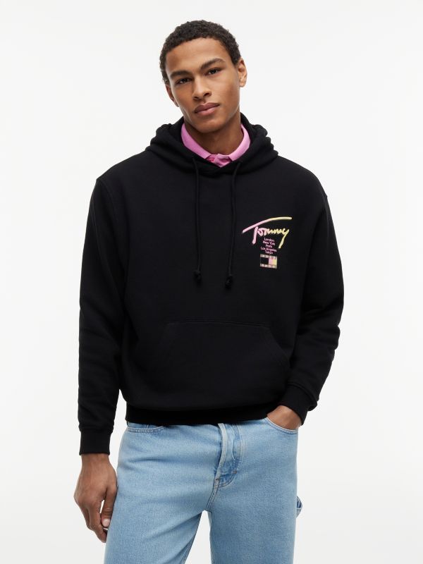 Signature Back Logo Relaxed Hoody — Black