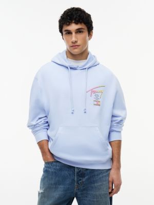 blue signature back logo relaxed hoody for men tommy jeans