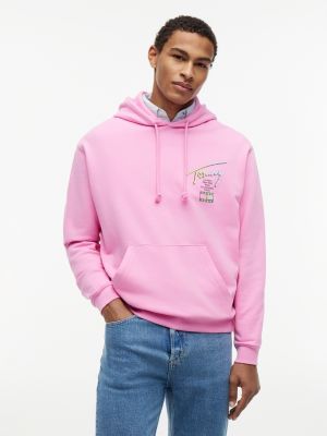 felpa signature relaxed fit con logo sul retro pink da uomini tommy jeans