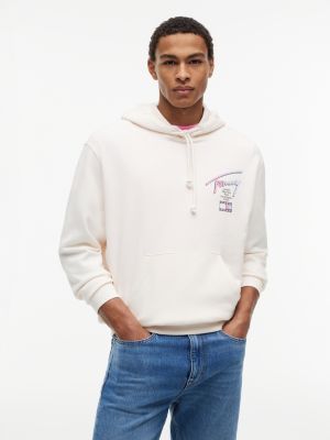 white signature relaxed fit hoodie mit rückenlogo für herren - tommy jeans