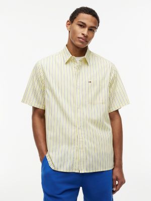 yellow relaxed fit stripe short sleeve shirt for men tommy jeans