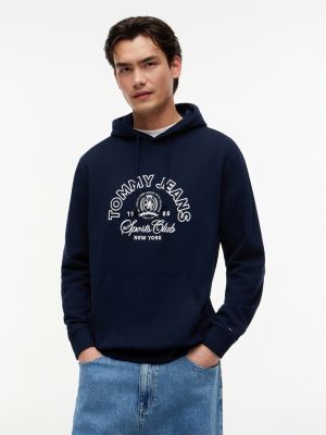 blue crest logo terry hoody for men tommy jeans