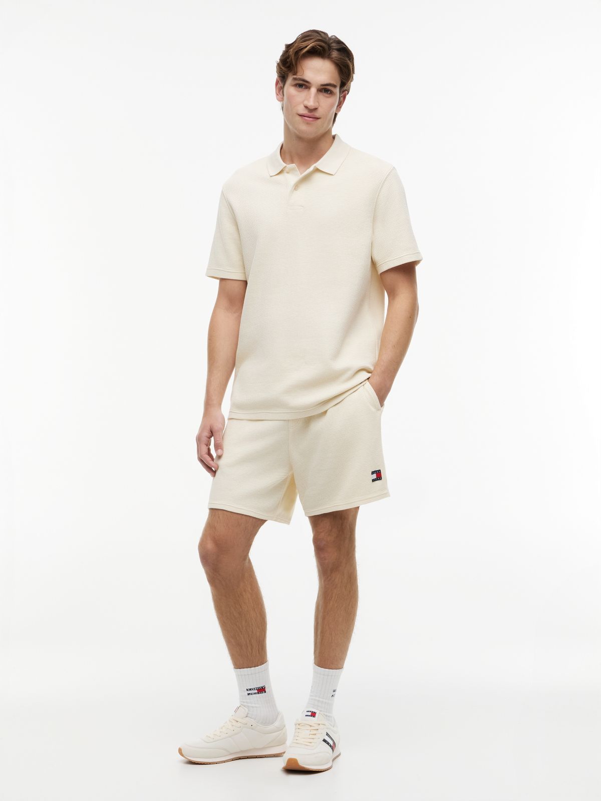 Washed Waffle Knit Sweat Shorts — Beige