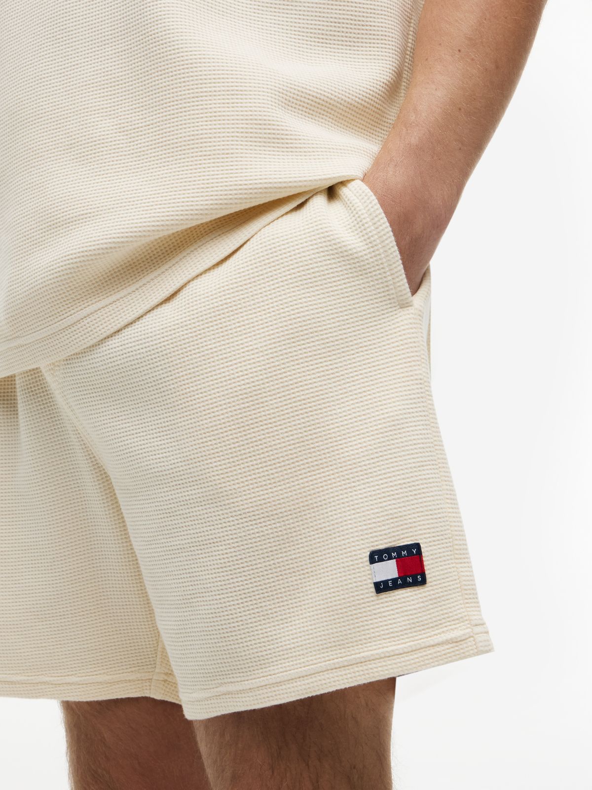 Washed Waffle Knit Sweat Shorts — Beige