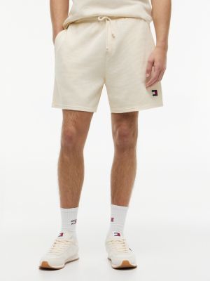 beige washed waffle knit sweat shorts for men tommy jeans