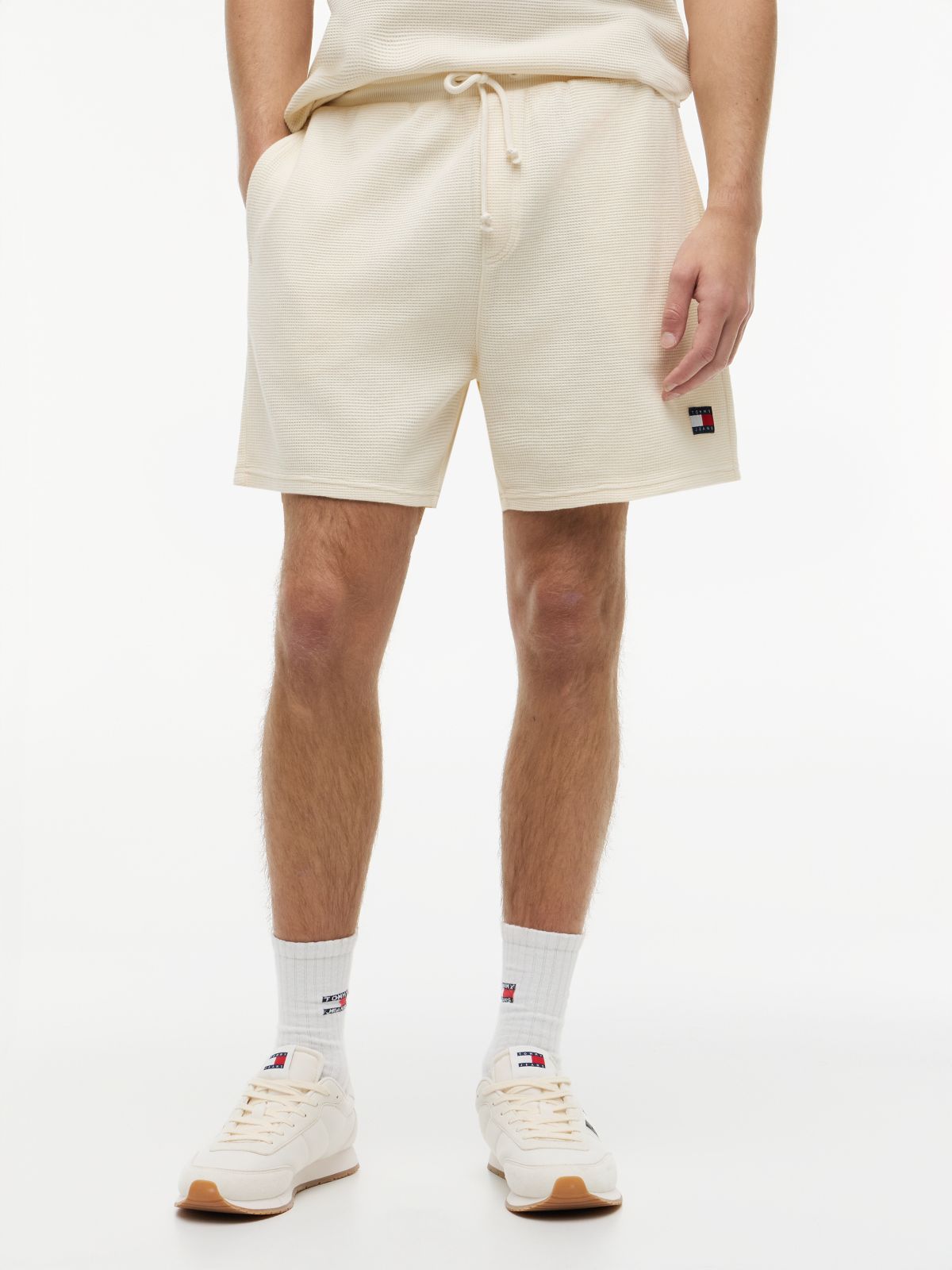 Washed Waffle Knit Sweat Shorts — Beige