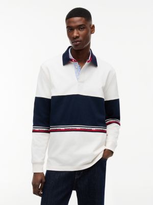 white relaxed fit colour-blocked rugby shirt for men tommy jeans