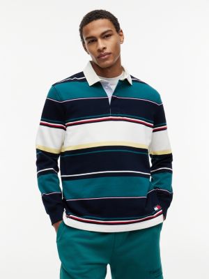 polo rugby décontracté à rayures mélangées blue pour hommes tommy jeans