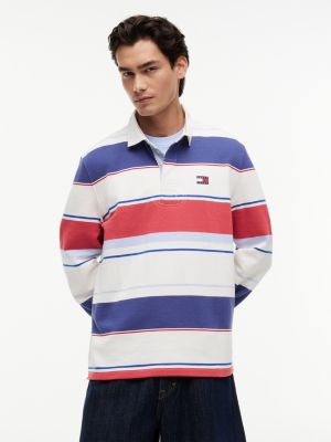 multi relaxed fit mixed stripe rugby shirt for men tommy jeans