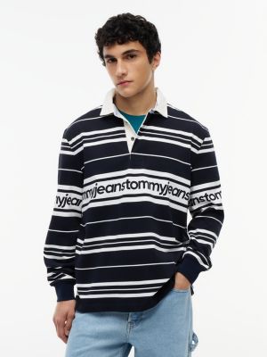 polo rugby relaxed fit con righe e logo blue da uomini tommy jeans