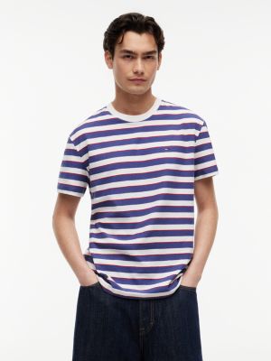 t-shirt tommy flag a righe in jersey multi da uomini tommy jeans