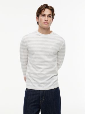 white langarmshirt mit tommy flag und streifen für herren - tommy jeans