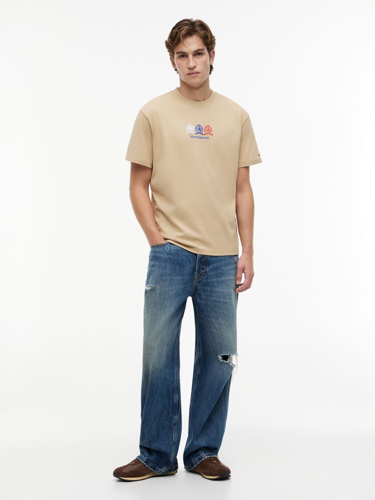Back Repeat Crest Logo Relaxed T-Shirt — Beige