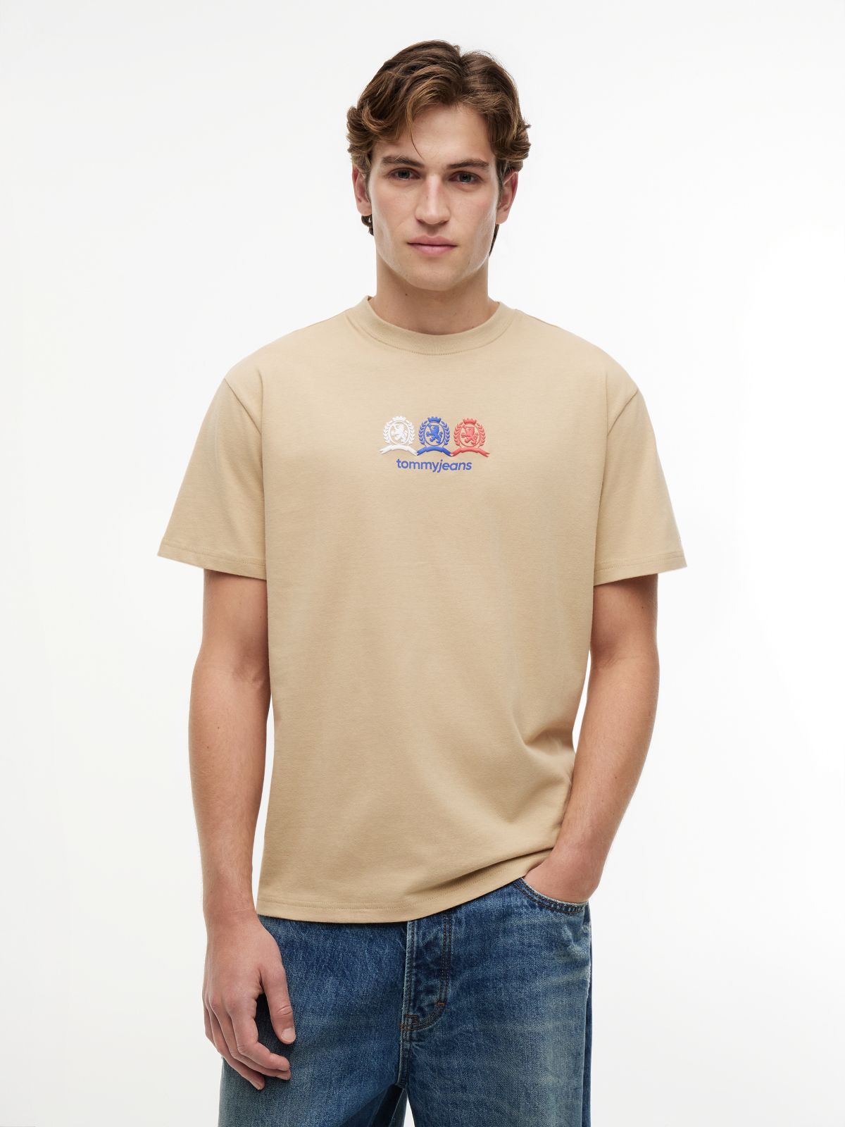 Back Repeat Crest Logo Relaxed T-Shirt — Beige