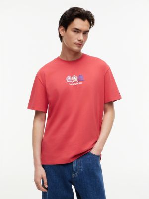t-shirt relaxed fit con logo stemma sul retro red da uomini tommy jeans