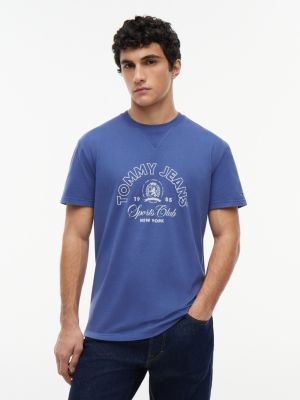 blue crest logo peached jersey t-shirt for men tommy jeans