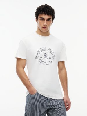 t-shirt in jersey manopesca con logo stemma white da uomini tommy jeans