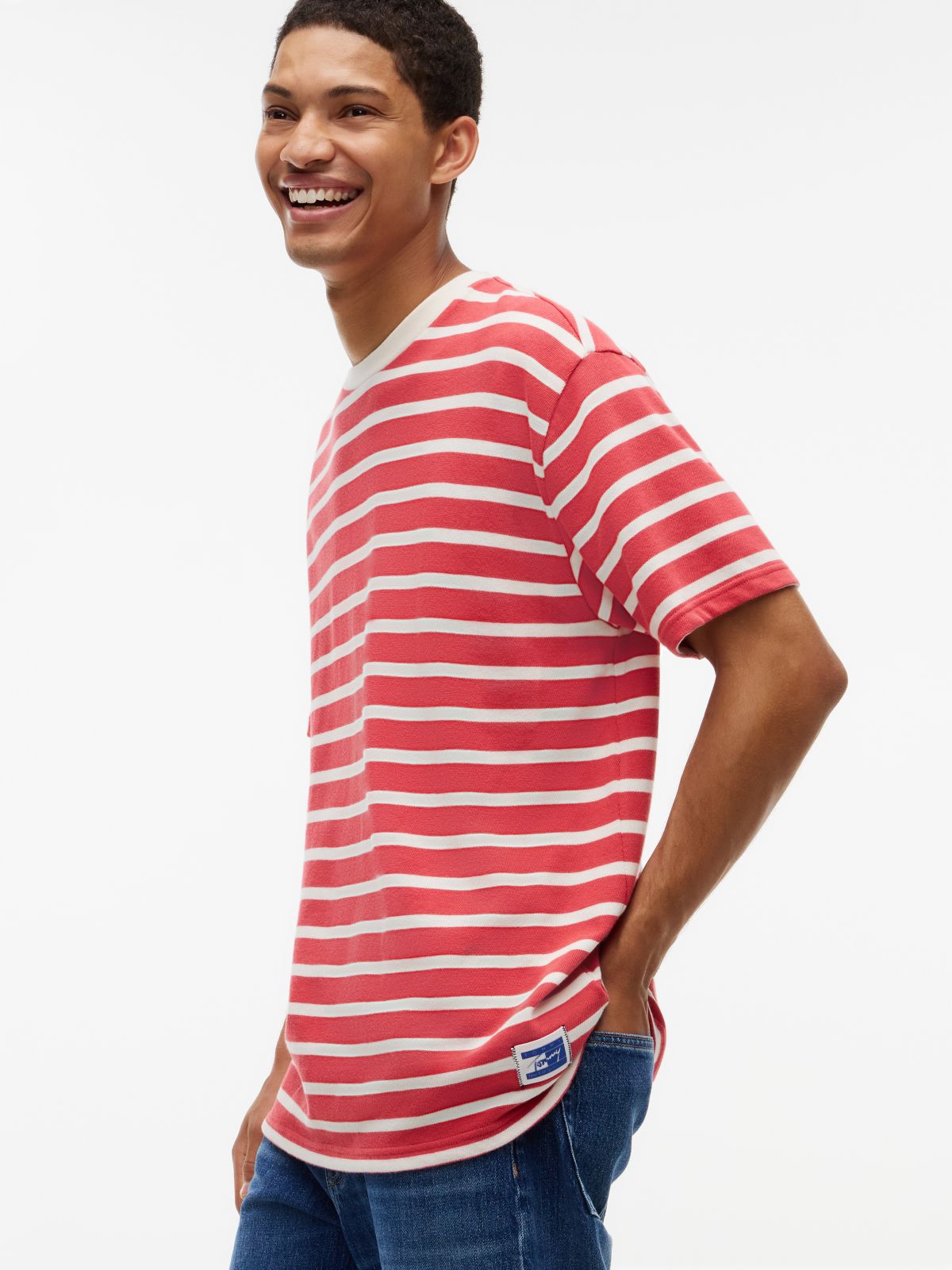 Logo Label Stripe Relaxed Jersey T-Shirt — Multi