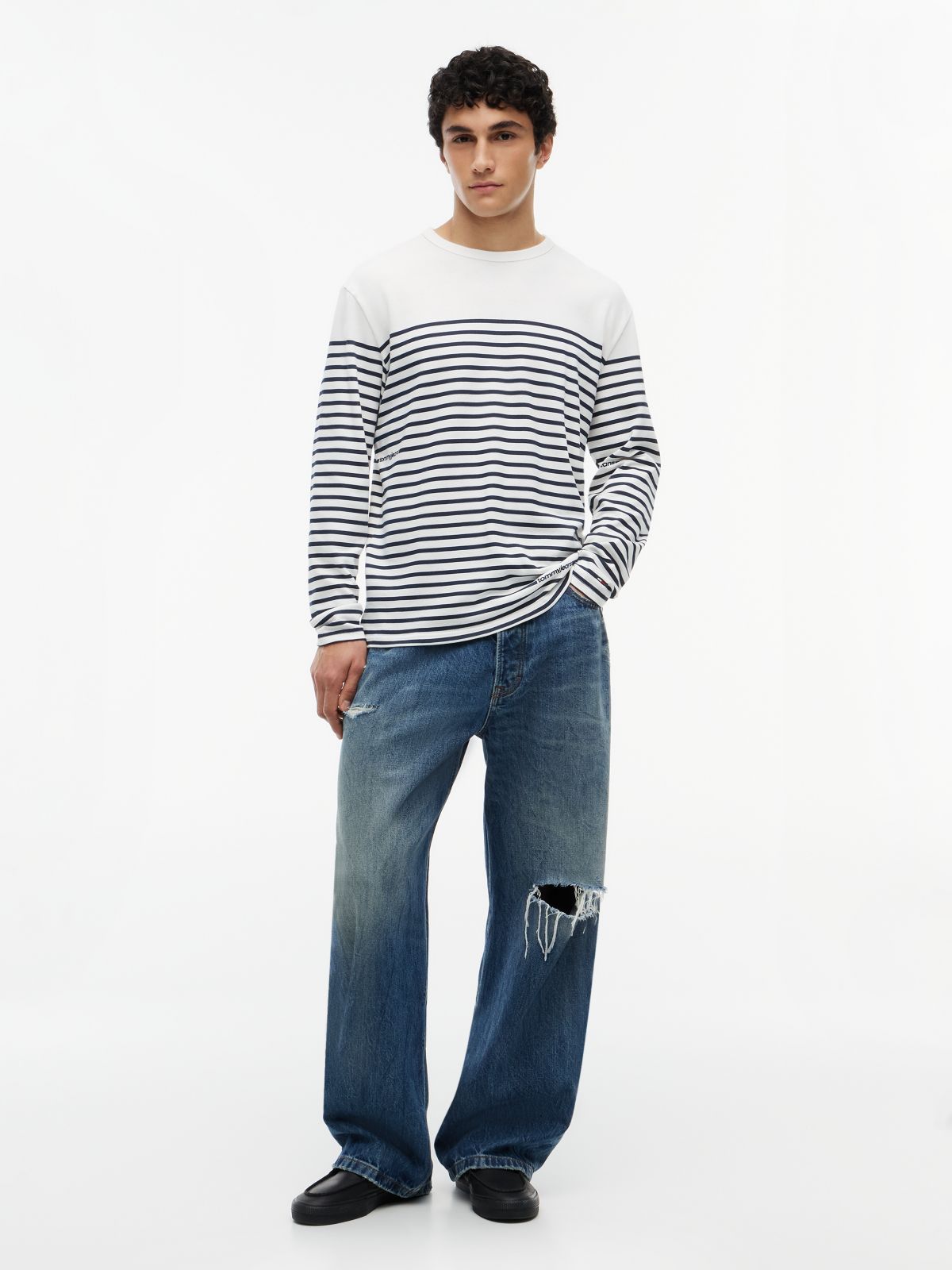 Logo Stripe Jersey Long Sleeve T-Shirt — White