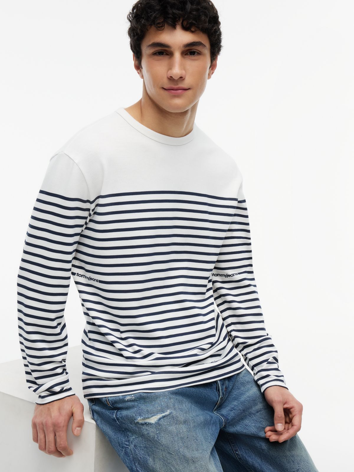 Logo Stripe Jersey Long Sleeve T-Shirt — White