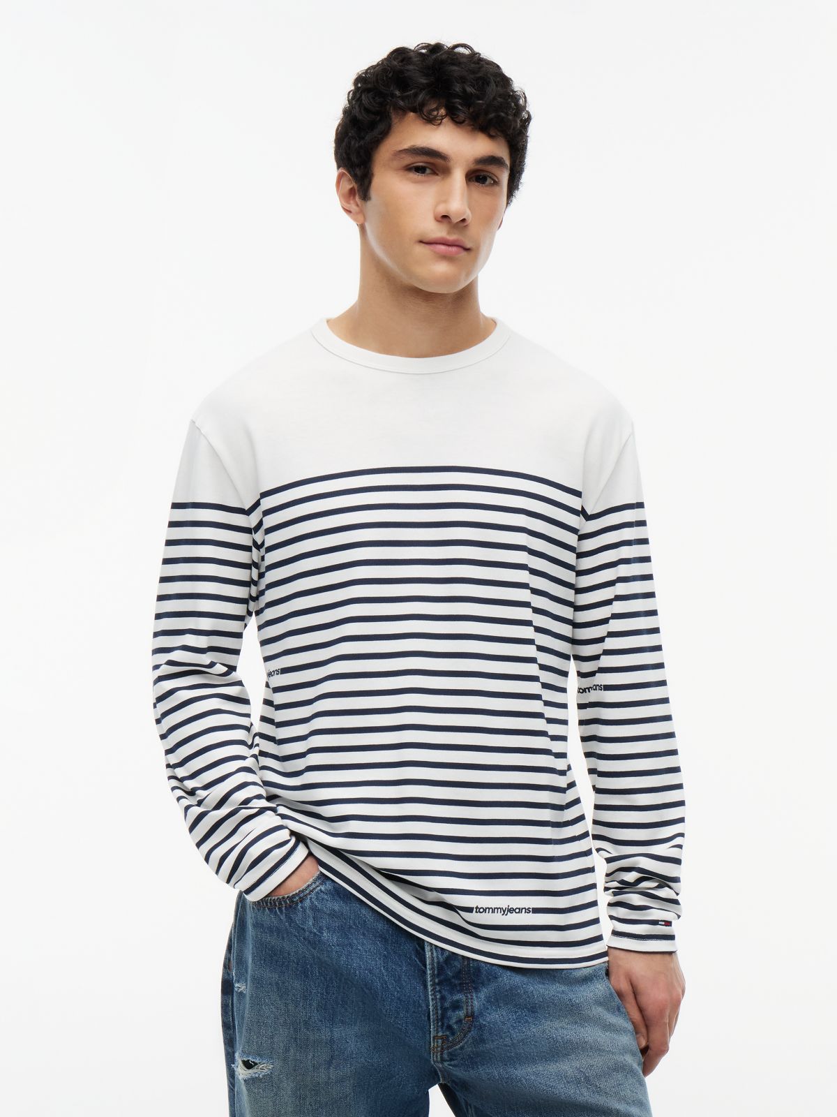Logo Stripe Jersey Long Sleeve T-Shirt — White