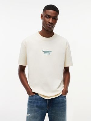 t-shirt en jersey décontracté imprimé au dos beige pour hommes tommy jeans