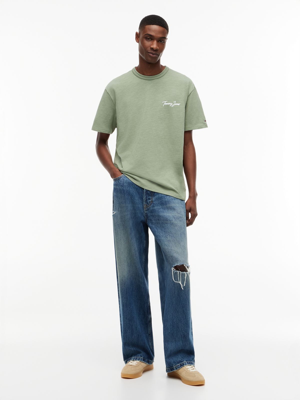 Back Graphic Textured Relaxed T-Shirt — Green